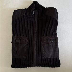 Calvin Klein Men's Black Cotton Full Zip-Up Sweater with Pockets Size Small